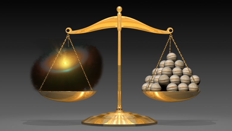 An analogy demonstrating the weight of a planet-forming disk in terms of the number of Jupiters